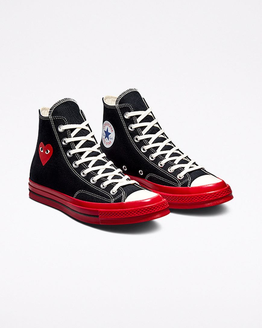 Dámské Boty Vysoké Converse x Comme des Garçons PLAY Chuck 70 Černé Červené | CZ NE31X89